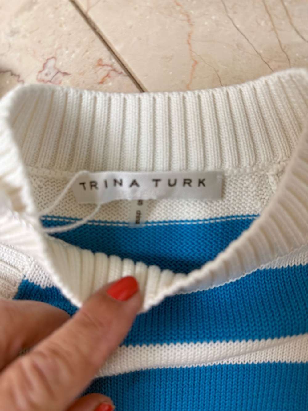 Trina Turk Striped Turquoise and White Halter Knit Tank Top small new w tags - Picture 6 of 7